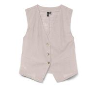 Kurzweste VERO MODA "VMCAIA SL VEST WVN NOOS", Herren, Gr. L, beige (silber lining), Web, Obermaterial: 90% Baumwolle, 10% Leinen, unifarben, normal, V-Ausschnitt, Westen, Baumwolle mit Leinen, figurb