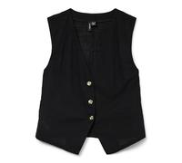 Kurzweste VERO MODA "VMCAIA SL VEST WVN NOOS", Damen, Gr. M (38), schwarz, Web, Obermaterial: 90% Baumwolle, 10% Leinen, unifarben, modisch, V-Ausschnitt, Westen (25725339-M) schwarz
