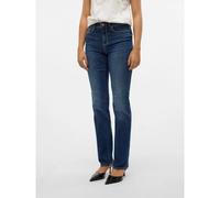 Straight-Jeans VERO MODA "VMFLASH MR STRAIGHT JEANS LI3300 GA NOOS", Damen, Gr. XS (34), Länge 34, blau (dunkelblau denim), Denim/Jeans, Obermaterial: 89% Baumwolle, 9% Elastomultiester, 2% Elasthan,