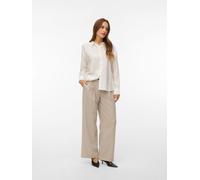 Hemdbluse VERO MODA "VMKAJA LS SHIRT WVN", Damen, Gr. M, snow weiß, Obermaterial: 83% Viskose, 17% Nylon, unifarben, regular fit, Blusen Hemdbluse, mit Streifen (55315358-M) snow weiß