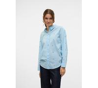 VERO MODA Damen Langarm Bluse VMOdona Hemdbluse mit gestickten Kirschen 10324629 Airy Blue Emb Cherry M