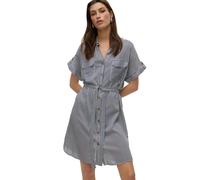 Hemdblusenkleid VERO MODA "VMBUMPY SS SHORT SHIRT DRESS WVN GA NOOS", Damen, Gr. XS, N-Gr, weiß (india ink stripes:snow weiß), Web, Obermaterial: 100% Viskose, gestreift, regular fit kurz, V-Ausschnit