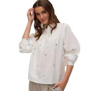 Langarmbluse VERO MODA "VMIRIS LS TOP NOOS", Damen, Gr. L, snow weiß aop:grün emb., Jersey, Obermaterial: 100% Baumwolle, bestickt, unifarben, normal normal, Rundhals, weit 1-Knopf-Manschette, Blusen,