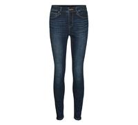 Skinny-fit-Jeans VERO MODA "VMFLASH MR SKINNY JEANS LI3303 GA NOOS", Damen, Gr. XS (34), Länge 32, blau (dunkelblau denim), Denim/Jeans, Obermaterial: 89% Baumwolle, 9% Elastomultiester, 2% Elasthan,