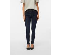 Skinny-fit-Jeans VERO MODA "VMFLASH MR SKINNY JEANS LI3190 NOOS", Damen, Gr. XS, Länge 32, dunkelblau denim detail:rinse, Denim/Jeans, Obermaterial: 91% Baumwolle, 7% Elastomultiester, 2% Elasthan, un