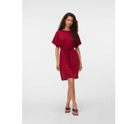 Minikleid VERO MODA "VMELLA 2/4 SHORT DRESS JRS", Damen, Gr. S, N-Gr, biking rot, Obermaterial: 50% Viskose, 45% Polyester, 5% Elasthan, unifarben, regular fit kurz, Rundhals, Kleider Minikleid, Visko