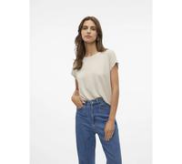 Rundhalsshirt VERO MODA "VMLAVA PLAIN SS TOP LUREX STRIPE", Damen, Gr. XXL, beige (oatmeal stripes:gold lurex), Jersey, Obermaterial: 82% Viskose, 8% Polyester, 5% Elasthan, 5% metallisierte Fasern, g