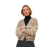 Vero Moda Damen Strickjacke VMLEA V-Ausschnitt Grobstrick gestreift Taupe L