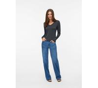Langarmshirt VERO MODA "VMLAVA GLITTER LS V-NECK TOP STRIPE NOOS", Damen, Gr. M, schwarz (schwarz stripes:silber lurex), Jersey, Obermaterial: 82% Viskose, 8% Polyester, 5% Elasthan, 5% metallisierte