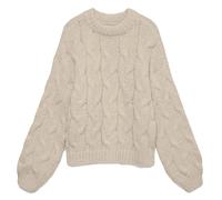 Strickpullover VERO MODA "VMMAYBE LS HIGH NECK CABLE PULLOVER NOOS", Damen, Gr. S, beige (oatmeal), Strick, Obermaterial: 100% Polyester, unifarben, normal, Pullover Strickpullover, Kunstfaser (261167