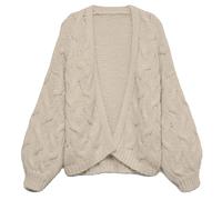 Strickjacke VERO MODA "VMMAYBE LS OPEN CABLE CARDIGAN NOOS", Damen, Gr. XL, oatmeal, Strick, Obermaterial: 100% Polyester, unifarben, normal, V-Ausschnitt, Strickjacken Strickjacke, Kunstfaser, mit Zo