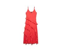 Trägerkleid VERO MODA "VMSMILLA S/L V-NECK LONG FRILL DRESS WVN", Damen, Gr. M, N-Gr, poinsettia, Web, Obermaterial: 100% Polyester, unifarben, lang, V-Ausschnitt, Kleider Trägerkleid, Kunstfaser (811
