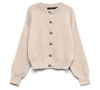 Strickjacke VERO MODA "VMNOELLA LS O-NECK CARDIGAN BOO", Damen, Gr. XL, beige (birch), Strick, Obermaterial: 36% Viskose, 30% Baumwolle, 20% Polyester, 14% Nylon, unifarben, normal, Rundhals, Strickja