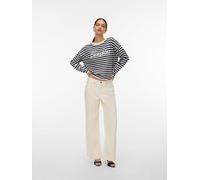 Strickpullover VERO MODA "VMAPPLE LS O-NECK PULLOVER BOO", Damen, Gr. M, birch stripes:navy blazer, Strick, Obermaterial: 80% Polyester, 20% Nylon, gestreift, regular fit, Rundhals, Pullover Strickpul
