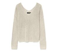 VERO MODA Pullover aus weicher Viskose mit Lurex-Faden, gezacktem V-Ausschnitt und weicher Passform., cremeweiß, L