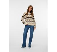 Strickpullover VERO MODA "VMDOJA LS O-NECK PULLOVER BOO", Damen, Gr. L, birch stripes:with silber mink, silber linning, chocolate torte, moonrock, Strick, Obermaterial: 68% Polyester, 22% Polyamid, 8%
