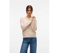 Rundhalspullover VERO MODA "VMFRANCESCA LS O-NECK PULLOVER BOO", Damen, Gr. L, birch detail:melange, Strick, Obermaterial: 65% Polyester, 28% Polyacryl, 5% Wolle, 2% Elasthan, meliert, regular fit nor