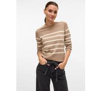 Rundhalspullover VERO MODA "VMSABA PLAIN LS O-NECK PULLOVER GA NOOS", Damen, Gr. L, silber mink stripes:birch, Strick, Obermaterial: 50% Viskose, 28% Polyester, 22% Nylon, gestreift, normal, Rundhals,