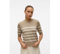 Kurzarmpullover VERO MODA "VMSABA PLAIN, Feinstrickpullover", Damen, Gr. S, silber mink stripes:w birch, Feinstrick, Obermaterial: 50% Viskose, 28% Polyester, 22% Nylon, gestreift, regular fit normal,