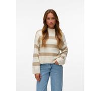 Strickpullover VERO MODA "VMINEZ LS HIGHNECK SHORT PULLOVER BOO", Damen, Gr. XL, birch detail:with silber mink, Strick, Obermaterial: 58% Polyester, 38% Polyacryl, 4% Elasthan, gemustert, modisch, reg