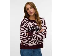 Strickpullover VERO MODA "VMNEWKAI LS O-NECK PULLOVER BOO", Damen, Gr. M, winetasting pattern:with pink dogwood zebra pattern, schwarz text, Strick, Obermaterial: 52% Polyester, 40% Polyacryl, 5% Woll