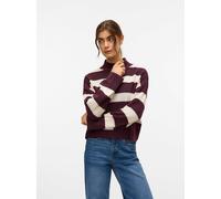 Vero Moda Strickpullover VMINEZ LS Highneck Short Pullover gemustert mit Birke winetasting Damen XS