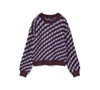 Rundhalspullover VERO MODA "VMLARA LS O-NECK PULLOVER GA BOO REP", Damen, Gr. M, winetasting detail:with baby lavender wave pattern, Strick, Obermaterial: 58% Polyester, 38% Polyacryl, 4% Elasthan, ge