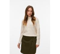 Strickpullover VERO MODA "VMVIRGO LS HIGHNECK PULLOVER BF", Damen, Gr. S, birch, Strick, Obermaterial: 89% Polyester, 11% Polyacryl, unifarben, regular fit, hoch geschlossener Ausschnitt, Rippbündchen