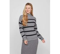 Stehkragenpullover VILA "VIRIL MOCKNECK L/S KNIT RIB TOP 2- NOOS" Gr. S (36), grau (medium grey melange stripes:black) Damen Pullover (18088064-S) medium grey melange stripes:black