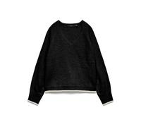 Strickpullover VERO MODA "VMAQUARIUS LS V-NECK RAGLAN PULLOVER BF", Damen, Gr. M, schwarz detail:with birch contrast edge, Strick, Obermaterial: 65% Polyester, 13% Nylon, 13% Polyacryl, 6% Wolle, 3% E