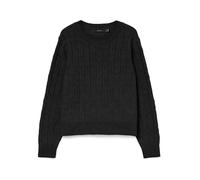 Strickpullover VERO MODA "VMARIES LS O-NECK CABLE PULLOVER BF", Damen, Gr. M, schwarz, Strick, Obermaterial: 98% Polyester, 2% Elasthan, unifarben, regular fit normal, Rundhals, Rippbündchen, Pullover