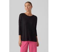 Rundhalspullover VERO MODA "VMBRIANNA 3/4 PULLOVER BOO REP", Damen, Gr. XS (34), schwarz detail:with solid, Feinstrick, Obermaterial: 58% Viskose, 38% Polyester, 4% Elasthan, unifarben, modisch, relax