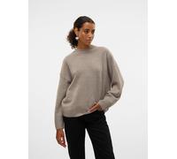 Strickpullover VERO MODA "VMBOOM LS O-NECK PULLOVER GA NOOS", Damen, Gr. XL, moon rock detail:melange, Strick, Obermaterial: 85% Polyester, 7% Polyacryl, 5% Wolle, 3% Elasthan, meliert, loose fit norm