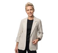 Longblazer VERO MODA "VMROSIE 3/4 LOOSE BLAZER NOOS", Damen, Gr. XL, moonbeam, Web, Obermaterial: 85% Viskose, 15% Leinen, unifarben, regular fit Po-bedeckend, V-Ausschnitt, mit Riegel, Blazer Longbla