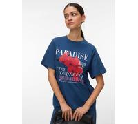 Kurzarmshirt VERO MODA "VMURENA CATY SS TOP BOX JRS", Damen, Gr. S, schwarz denim print:paradise, Jersey, Obermaterial: 100% Baumwolle, bedruckt, normal normal, Rundhals, Shirts, mit floralem Print (8