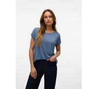 VERO MODA Damen Glänzendes T-Shirt Rundhals Kurzarm Basic Alltagslook T-Shirt, Farben:Blau, Größe:XS
