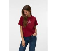 Kurzarmshirt VERO MODA "VMSARA METTE SS TOP BOX JRS GA NOOS", Damen, Gr. XS, biking rot print:1 smile hellweiß, Jersey, Obermaterial: 100% Baumwolle, bedruckt, regular fit normal, Rundhals, Shirts, Ba