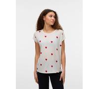 Kurzarmshirt VERO MODA "VMAVA SS TOP MULTI AOP NOOS", Damen, Gr. M, snow weiß aop:rot salsa hearts, Jersey, Obermaterial: 95% Lyocell, 5% Elasthan, bedruckt, regular fit normal, Rundhals, Shirts, Mate