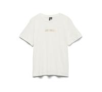 Kurzarmshirt VERO MODA "VMSIGRID PAULINA SS TOP BOX JRS", Damen, Gr. S, snow weiß print:just smile, Jersey, Obermaterial: 100% Baumwolle, bedruckt, regular fit normal, Rundhals, Shirts, Baumwolle, reg