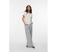 Kurzarmshirt VERO MODA "VMKILANO S/S O-NECK T-SHIRT JRS BTQ", Damen, Gr. XS, snow weiß print:schwarz happy, Jersey, Obermaterial: 100% Baumwolle, bedruckt, regular fit normal, Rundhals, Shirts, Baumwo
