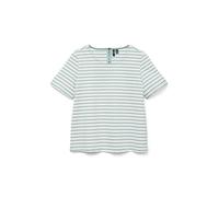 VERO MODA Damen VMABBY SS Zip JRS NOOS Top, Snow White/Stripes:Gray Mist, X-Small