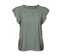Rundhalsshirt VERO MODA "VMTASSA SL FRILL TOP NOOS", Damen, Gr. L, grün (laurel wreath), Jersey, Obermaterial: 95% Polyester, 5% Elasthan, unifarben, loose fit normal, Rundhals, Shirts Rundhalsshirt,