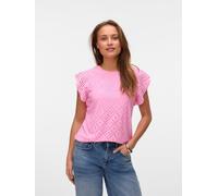 Rundhalsshirt VERO MODA "VMTASSA SL FRILL TOP NOOS", Damen, Gr. S, bonbon, Jersey, Obermaterial: 95% Polyester, 5% Elasthan, unifarben, loose fit normal, Rundhals, Shirts Rundhalsshirt, Materialmix, l