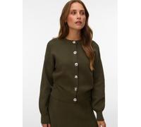 Strickjacke VERO MODA "VMNOELLA LS O-NECK CARDIGAN BOO", Damen, Gr. L, grün (forest night), Strick, Obermaterial: 36% Viskose, 30% Baumwolle, 20% Polyester, 14% Nylon, unifarben, normal, Rundhals, Str