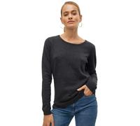 VERO MODA Eleganter Feinstrick Pullover Strukturmuster Rundhals Longsleeve VMCARE Sweater, Farben:Dunkelgrau, Größe:XL