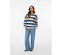 Sweatshirt VERO MODA "VMVIOLA BEA LS SWEAT BOX JRS", Damen, Gr. S, schwarz denim print:midnight stripe, Sweatware, Obermaterial: 70% Baumwolle, 30% Polyester, gestreift, normal normal, Rundhals, Sweat