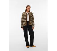 Fleecejacke VERO MODA "VMLINDAU SHORT JACKET", Damen, Gr. S, braun (silber mink aop:graphic print), Fleece, Obermaterial: 100% Polyester, bedruckt, normal, Rundhals, Jacken Fleecejacke, Polyester (568