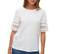 T-Shirt VERO MODA "VMIVACY 2/4 O-NECK TOP JRS BTQ", Damen, Gr. M, snow weiß detail:snow weiß lace, Jersey, Obermaterial: 100% Baumwolle, unifarben, normal normal, Rundhals, Shirts T-Shirt, mit Lochsti
