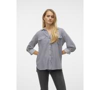 Hemdbluse VERO MODA "VMBUMPY L/S SHIRT NEW WVN GA NOOS", Damen, Gr. L, weiß (snow weiß stripes), Web, Obermaterial: 100% Viskose, gestreift, regular fit Po-bedeckend, V-Ausschnitt, mit Riegel Manschet