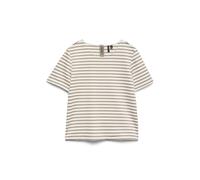 Rundhalsshirt VERO MODA "VMABBY SS ZIP TOP JRS NOOS", Damen, Gr. XS, snow weiß stripes:jazzy, Jersey, Obermaterial: 77% Polyester, 19% Viskose, 4% Elasthan, gestreift, normal, Rundhals, Shirts Rundhal